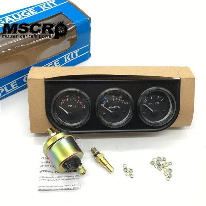 52MM 3 In 1 Volt Meter +Water Temp Gauge +Oil Pressure Gauge Kit Car