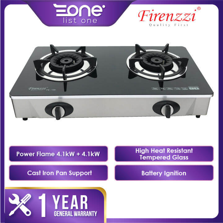 Firenzzi 4.1kW + 4.1kW 2 Burner Free Standing Tempered Glass Top Gas