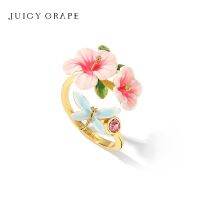 BNHMJUYHGT JuicyGrape แหวนดอกไม้ชบาฝรั่งเศสสำหรับผู้หญิงที่สวยงามเคลือบแหวนรูปแมลงปอทำด้วยมือสุดหรูแฟชั่นใหม่สำหรับเป็นของขวัญปาร์ตี้