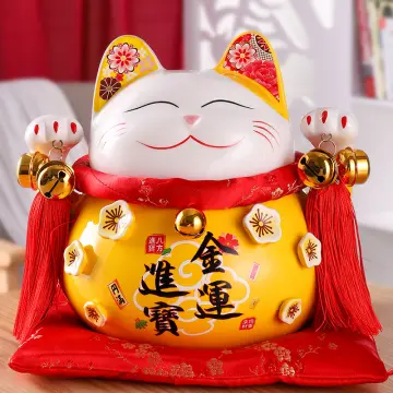 Lucky Fortunes Cat Japanese Gold Lucky Cat With Waving Arm Battery Operated  Restaurant Decoration