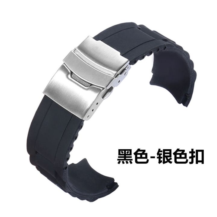 สายนาฬิกาซิลิโคนสำหรับกีฬากลางแจ้งสำหรับชายแทน-seiko-timex-mido-tissot-casio-สายรัดข้อมือสีดำ
