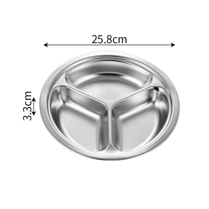 Stainless Steel Round Serving Tray Divided Dinner Plates for Food Home Dinnerware Canteen Lunch
