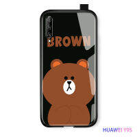 Jinsouwe เคสมือถือเคสโทรศัพท์เคส Huawei y9s โทรศัพท์กรณีการ์ตูนสายหมีสีน้ำตาลขอบนุ่มเคลือบเงากันกระแทกกรณีกระจกปกหลังปลอก