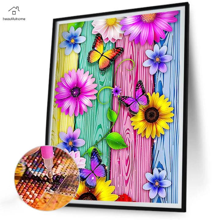 Diy Diamond Painting Kit-5d Colorful Flowers Art Kit- Round Full