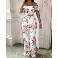 【cw】ZC-3542 Europe and America Cross Border New Womens Clothing off-Shoulder Short Top and Trousers y Suit Two-Piece Set