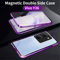 เคสโทรศัพท์แบบแข็งสองด้านสำหรับ Vivo Y36 VivoY36 4G 5G 2023หรูหราเคสเคสแบบพับปิดได้กระจกเทมเปอร์ฝาหลังป้องกันทุกสัดส่วนแบบแฟชั่น