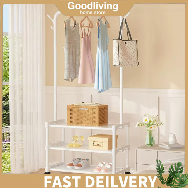 Three Layer Modern Style Drying Rack Indoor Clothes Hanger With Wheels