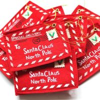 Santa Claus North Pole Christmas Envelope Pendant Tree Ornaments Christmas Small Gift Candy Bags Home Party Xmas Deco 5Pcs