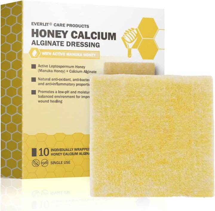 EVERLIT Honey Calcium Alginate Dressing 2” x 2” Pack of 10 Sterile