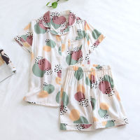 Summer new ladies pajamas suit viscose buckle comfortable man-made cotton short-sleeved shorts two-piece home service set women