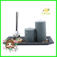 ชุดเทียน LED 2ขนาด สีเทาพร้อมน้ำหอม เนื้อแว็กซ์ รีโมทควบคุมเปิด-ปิดPILLAR LED CANDLES WITH SCENTED STICKS CLAIRE SET OF 2 SIZES GREY **จัดส่งด่วนทั่วประเทศ**