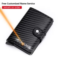 【CC】❆  2022 Rfid Men Card Wallets Name Engraving Carbon Holder Wallet Small Money Male Purses