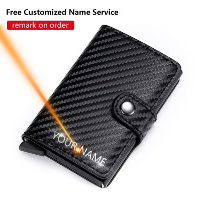 【CW】♤  2022 Rfid Men Card Wallets Name Engraving Carbon Holder Wallet Small Money Male Purses