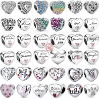 925 Sterling Silver Mom Dad Wife Friends Pavé Heart Series Beads Fit Original Pandora Charms Bracelet Women Fashion Jewelry Gift