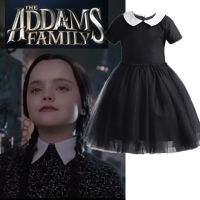 ZZOOI Wednesday Addams Costume Girl Halloween Cosplay Kids Evening Party Tulle Costume Black Gothic Clothes Carnival Dress Outfits 3-8