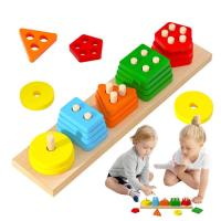 Shape Sorter Fine Motor Skill Geometric Shape Stacking Toys Wooden Stacking Blocks Color &amp; Shape Recognition Sorter Puzzle Educational Montessori Toy for Preschool Learning Activities designer