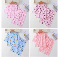 COD SDFGDERGRER Spot 80-150 childrens cotton pajamas home clothing Outfits summer baby air conditioning clothing Outfits thin casual home clothing fashion cartoon Outfits childrens 7-point sleeve 7-point pants two-piece set