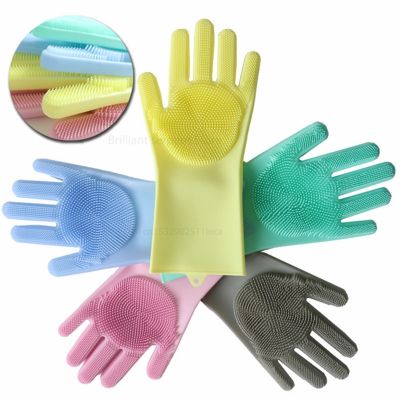 1 Pair Reusable Silicone Dishwashing Gloves Rubber Scrubbing Gloves for Dishes  Wash Cleaning Gloves for Kitchen Bathroom Safety Gloves