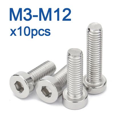 10PCS/LOT M3 M4 M5 M6 M8 M10 M12 Hexagon Socket Thin Low Short Head Cap Machinery Screw Din7984 Nails Screws Fasteners
