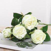 【DT】 hot  4 Heads Branched Roses Simulation Bouquet Home Bedroom Fake Plant Furnishings Holiday Celebration Party Wedding Decoration