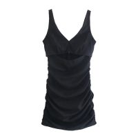 2022 Women Black Cut-out Pleated Dress Sleeveless Ladies Party Dress