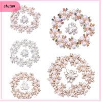 SHUTUN 10PCS งานฝีมือ DIY คริสตัล ที่เป็นประกาย รูปดอกไม้ ปุ่ม Rhinestone กิ๊บติดผมไข่มุก คลิปหนีบหมวก กระดุมมุก