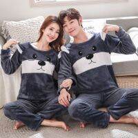 Unisex Flannel Sleepwear Set Women Men Winter Warm Fleece Couples Pajamas Set Lovers Nightshirt Cute Cartoon Pijamas Home Cloth