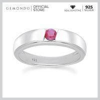 Gemondo แหวนเงินแท้ 925 Sterling Silver ชุบโรเดียม ประดับทับทิม (Ruby) ขนาด 3.5 มม. ทรงปลอกมีดขอบพ่นทราย