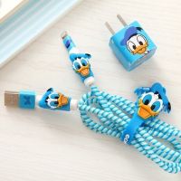 ชุดอุปกรณ์ป้องกันหูฟังสายเคเบิล Usb การ์ตูนพร้อมตัวป้องกันสายเกลียวสติกเกอร์ม้วนสายเคเบิลสำหรับ Iphone 5 6 6S 7