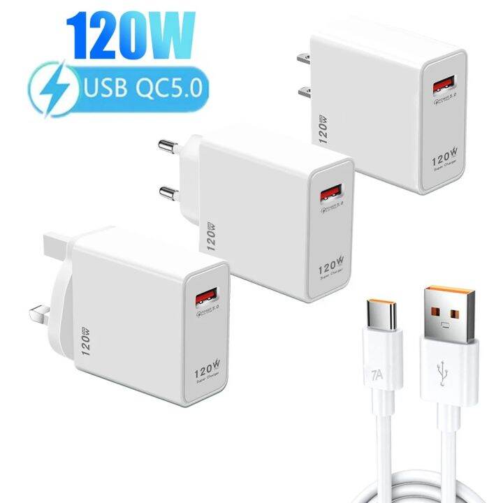 120W USB Charger Fast Charging QC5.0 USB C Cable Type C Cable Mobile