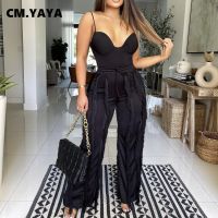 CM.YAYA Street Womens Set Strapless Plunging V-neck Top and Tassel Straight Pants Suit 2023 Two 2 Piece Set Outfits Tracksuit