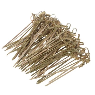 100Pcs Disposable Bamboo Tie Knotted Skewers Twisted Ends Cocktail Food Fruit Picks Fork Sticks Buffet Cupcake Toppers Wedding P