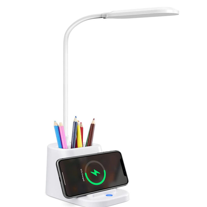 LED Desk Lamp with Wireless Charger, Eye-Caring Desk Lamps for Home Office  with Pen Holder, Table Lamp with 3 Lighting Modes, 360°Flexible Gooseneck,  Touch Control, Desk Lamp for College Dorm Room |
