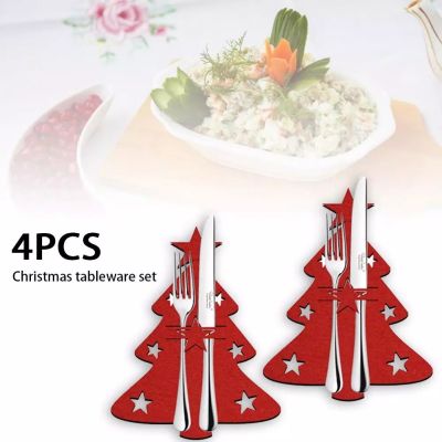 4Pcs Christmas Pocket Fork Cutlery Holder Bag Tree Bag Cutter Bag Exclusive Cutlery Holder Tableware Organizer