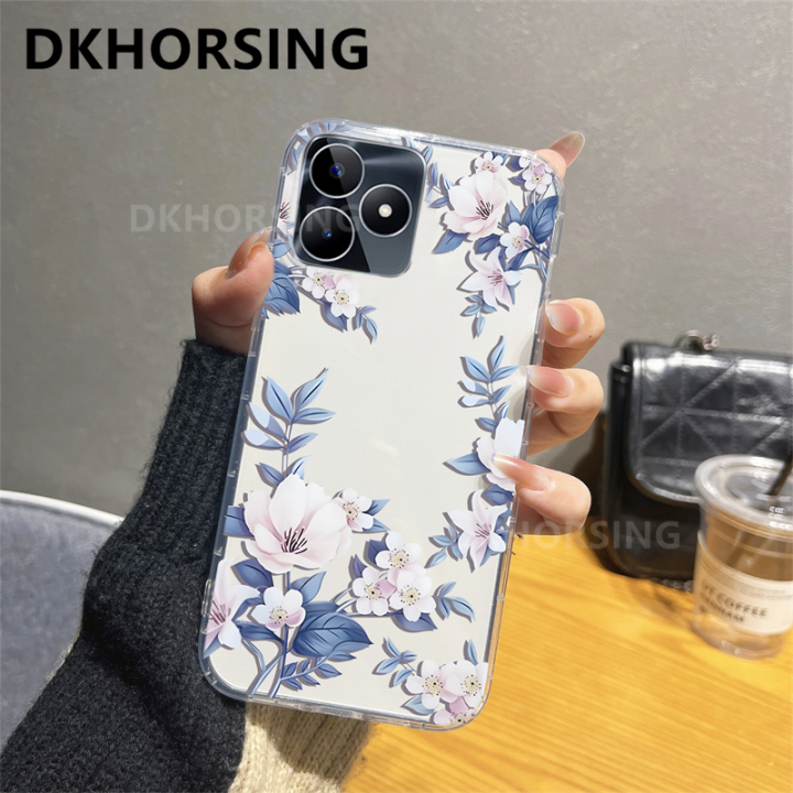 dkhorsing-เคสโทรศัพท์ใบไม้ดอกไม้ใหม่สำหรับ-realme-c53-c55-c55nfc-c30-c30s-c31-c33-c35-tpu-ซิลิโคนแบบใสปลอกอ่อนเคสหลังสุดหรูกันกระแทก-realme-c55-nfc