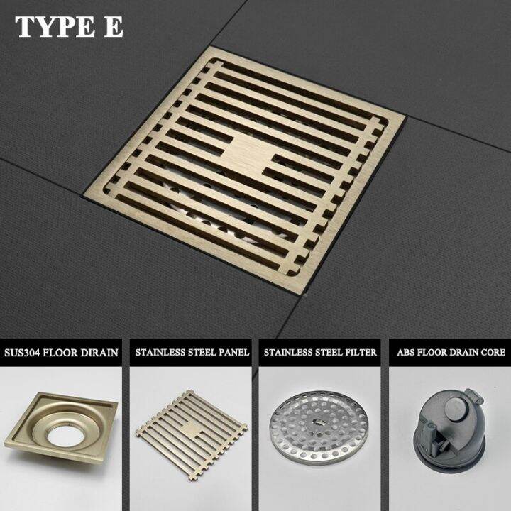 brushed-gold-floor-drains-stainless-steel-shower-floor-drain-bathroom-deodorant-square-floor-drain-strainer-cover-grate-waste-by-hs2023