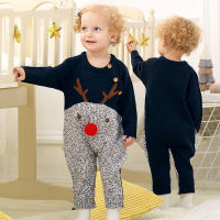 One-piece Newborn Baby Girl Boy Home Wear Christmas Elk Print New Year Costume Pure Cotton Sweater Cute Newborn Knitted Warmth