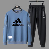 ADIDASeˉขนาดพิเศษผู้ชายชุดเสื้อมีฮู้ดลำลองชุดกีฬา + กางเกงสองชิ้นคุณภาพสูงสำหรับผู้ชาย [M-5XL]