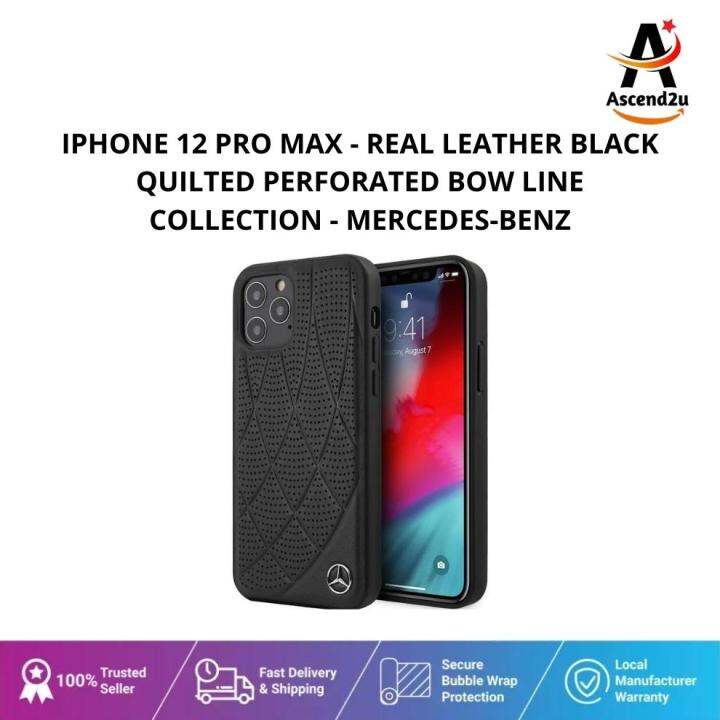 [APPLE MY] IPHONE 12 PRO MAX REAL LEATHER BLACK QUILTED PERFORATED