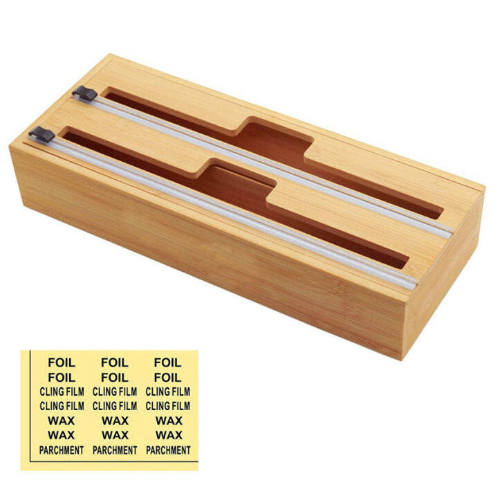 Foil Dispenser with Cutter, Bamboo Wooden Cling Film Dispenser with