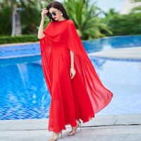 COD DSFDGESERRRRR Two-piece cloak chiffon dress summer new large size bohemian sunscreen beach dress