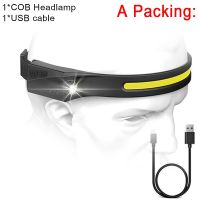 Package A Black COB LED Headlamp Sensor Headlight With Built-In Battery Flashlight USB Rechargeable Head Lamp Torch 5 Lighting Modes Work Light