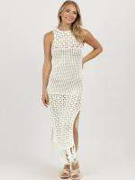 Beach Dresses and Tunics Women Knitted Bikini Cover Ups Sleeveless Long Robe Back Crochet Tassel Bathing Suits Factory Supply