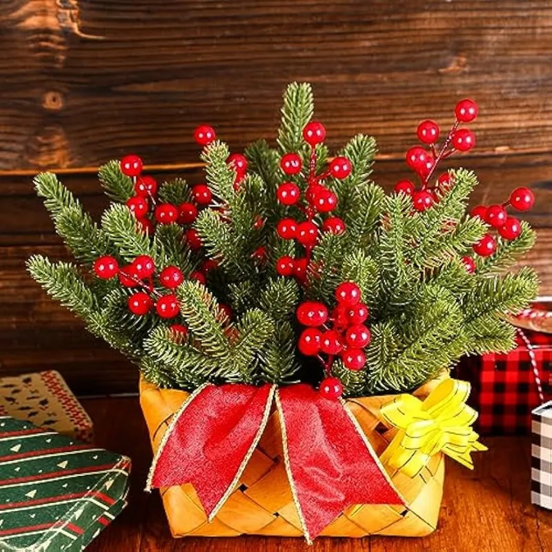 10pcs Artificial Red Berry Stems, 8.46 Inches, For Christmas Tree