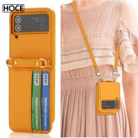 HOCE เคสโทรศัพท์หนังมีที่ใส่ช่องเสียบบัตรสำหรับ Samsung Galaxy Z Flip 4 5G เคสกระเป๋าสตางค์ป้องกันการกระแทกสำหรับ ZFlip4สายคล้องแบบคาดตัวฝาหลัง