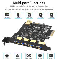 TISHRIC USB 3.2 PCIE การ์ดขยาย PCIE 1X ไปยัง USB 3.2 19in TYPE-C USB 3.2 Gen1อะแดปเตอร์คูณร้อย PCI E ควบคุม5Gbps