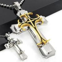 Mens Jewellery Cross Necklace for Men Christian Totem Relief Amulet Pendant Handsome Stainless Steel Necklace Vintage Jewelry Fashion Chain Necklaces