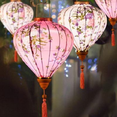 Flower Printed Hanging Cloth Lantern Chinese Spring Festival Home Bedroom Decor Wedding Party Outdoor Lantern Vietnam Ornaments
