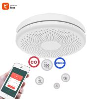 High Sensitive Wireless Photoelectric Smoke Detector CO Carbon Monoxide Sensor Tuya Wifi Smart Control for Home Usage Fire Alarm Household Security Sy