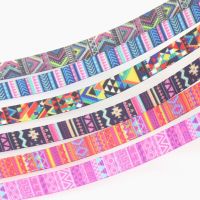 DHK 3/8 5yards Tribal Plaid Printed Grosgrain Ribbon Accessories Sewing Craft Headwear Material Decoration DIY 9mm C2008 Gift Wrapping  Bags